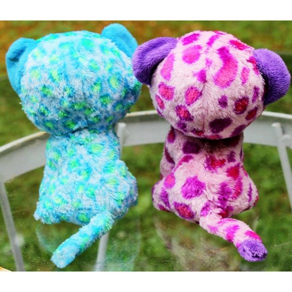 2 TY Beanie Boos Blue Pink Cat Leopard Leona Glamo - Picture 4 of 12